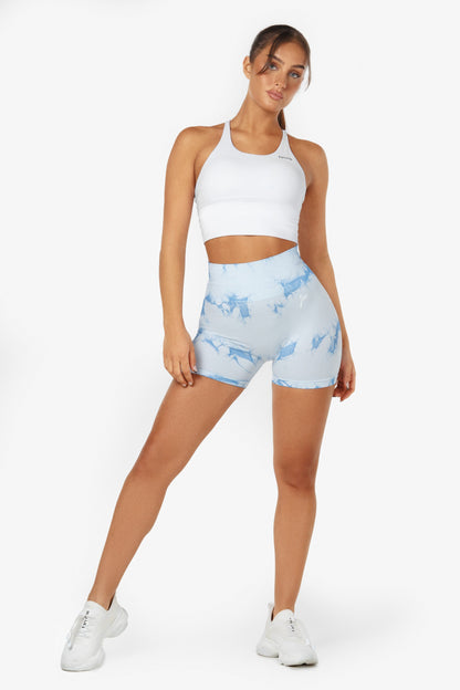 Light Blue Tie Dye Scrunch Shorts - for dame - Famme - Shorts