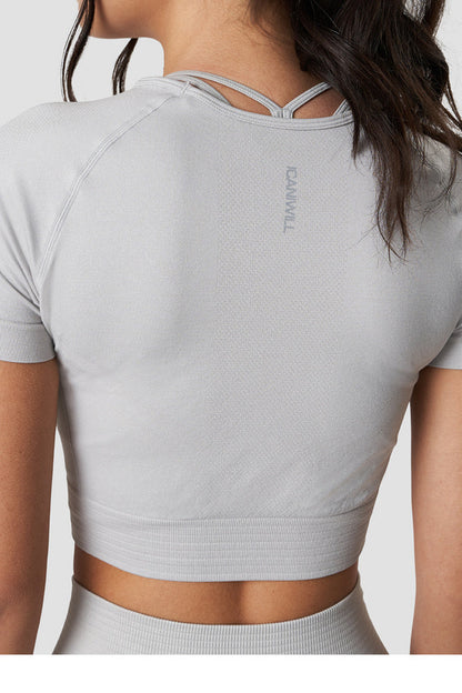 define seamless cropped t-shirt light grey wmn