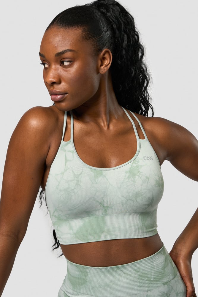 define seamless tie dye sports bra light sea green