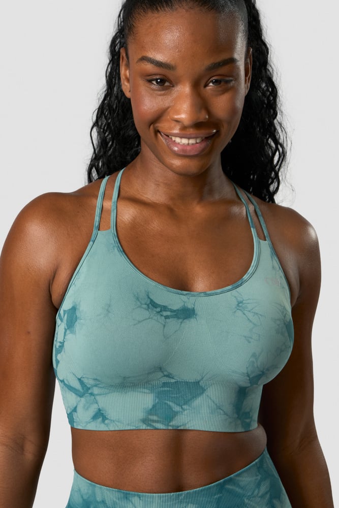 define seamless tie dye sports bra teal