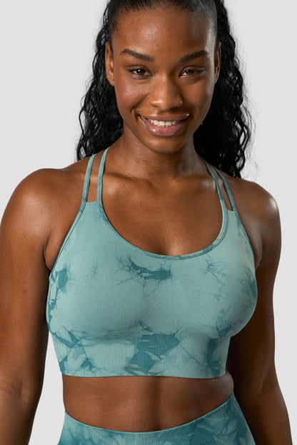 define seamless tie dye sports bra teal