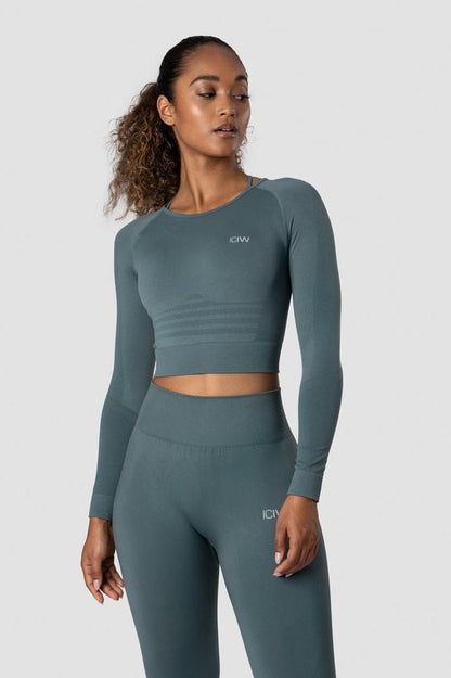 ICANIWILL - Define Seamless LS Crop Top - Jungle Green