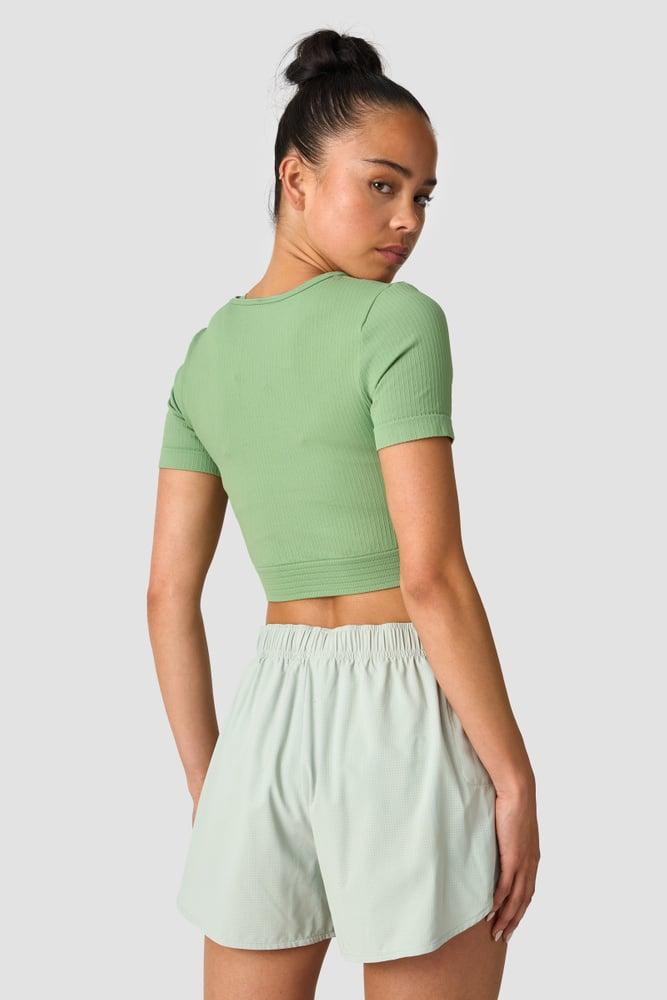 ICANIWILL - Ribbed Define Seamless Cropped T-shirt - Light Green