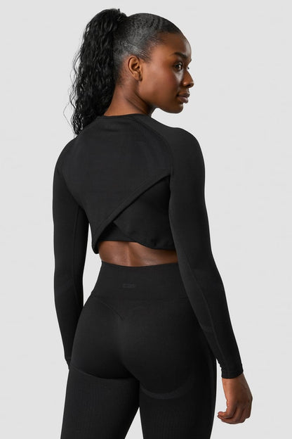 impact seamless ls crop top black