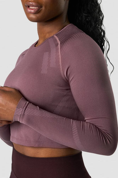 impact seamless ls crop top purple