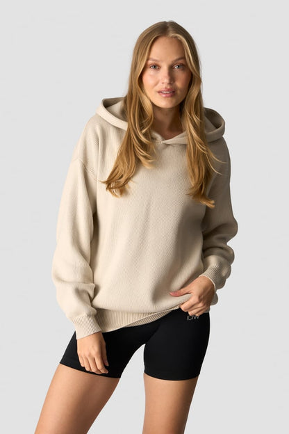 soft knit hoodie light beige